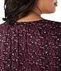 Liverpool Los Angeles Plus Size Jacquard Abstract Dot Print V-Neck Long Sleeve Blouse, Color:Burgundy Multi - Image 4