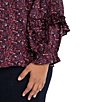 Liverpool Los Angeles Plus Size Jacquard Abstract Dot Print V-Neck Long Sleeve Blouse, Color:Burgundy Multi - Image 5