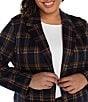 Liverpool Los Angeles Plus Size Jacquard Knit Plaid Open-Front Boyfriend Blazer, Color:Navy Toffee Plaid - Image 3