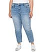 Color:Thyme - Image 1 - Plus Size Kennedy Straight Leg Distressed Back Hem Jeans