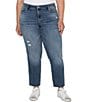 Color:Pennyrile - Image 1 - Plus Size Kennedy Straight Leg Distressed Raw Hem Mid Rise Ankle Length Jeans