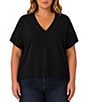Liverpool Los Angeles Plus Size Knit Jersey V-Neck Short Dolman Sleeve Step Hem Sweater - Image 5
