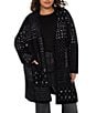 Liverpool Los Angeles Plus Size Patchwork Print Jacquard Long Sleeve Open-Front Coatigan, Color:Black/White Print - Image 1