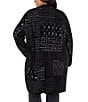 Liverpool Los Angeles Plus Size Patchwork Print Jacquard Long Sleeve Open-Front Coatigan, Color:Black/White Print - Image 2