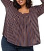 Liverpool Los Angeles Plus Size Ribbed Knit Stripe Square Neck Long Sleeve Top, Color:Blue Ginger Stripe - Image 3