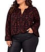 Liverpool Los Angeles Plus Size Vibrant Sateen V-Neck Long Flared Sleeve Blouse - Image 1