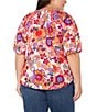 Liverpool Los Angeles Plus Size Woven Floral Split V-Neck Short Sleeve Button Front Blouse, Color:Floral Paradise Multi - Image 2