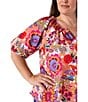 Liverpool Los Angeles Plus Size Woven Floral Split V-Neck Short Sleeve Button Front Blouse, Color:Floral Paradise Multi - Image 4