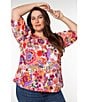 Liverpool Los Angeles Plus Size Woven Floral Split V-Neck Short Sleeve Button Front Blouse, Color:Floral Paradise Multi - Image 5