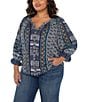 Liverpool Los Angeles Plus Size Woven Printed Split V-Neck 3/4 Sleeve Button-Front Blouse, Color:Blue Shibori Multi - Image 3