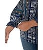 Liverpool Los Angeles Plus Size Woven Printed Split V-Neck 3/4 Sleeve Button-Front Blouse, Color:Blue Shibori Multi - Image 5