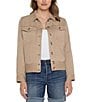 Color:Biscuit Taupe - Image 1 - Point Collar Long Sleeve Button Front Trucker Jacket