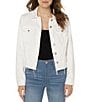 Color:Prairie White - Image 1 - Point Collar Long Sleeve Shredded Hem Denim Jacket