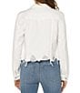 Color:Prairie White - Image 2 - Point Collar Long Sleeve Shredded Hem Denim Jacket