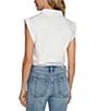 Color:Bright White - Image 2 - Point Collar Sleeveless Chest Flap Pocket Cropped Denim Jacket
