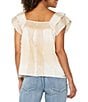 Liverpool Los Angeles Printed Square Neck Double Layer Short Sleeve Blouse, Color:Brown Cream Multi - Image 2