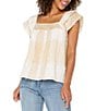 Liverpool Los Angeles Printed Square Neck Double Layer Short Sleeve Blouse, Color:Brown Cream Multi - Image 3