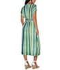 Color:Teal Multi - Image 2 - Short Dolman Sleeve V-Neck Midi Wrap Dress