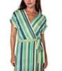 Color:Teal Multi - Image 3 - Short Dolman Sleeve V-Neck Midi Wrap Dress