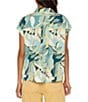 Color:Teal Tropical - Image 2 - Short Sleeve Chest Flap Pocket Notch Collar Dolman Button Front Boxy Camp Shirt