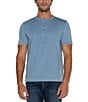 Color:Blue/White - Image 1 - Short Sleeve Stripe Print Henley Shirt