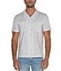 Color:White/Aqua - Image 1 - Short Sleeve Striped Linen-Blend Camp Shirt