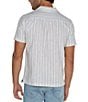 Color:White/Aqua - Image 2 - Short Sleeve Striped Linen-Blend Camp Shirt