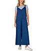 Liverpool Los Angeles Stretch Linen Blend Wide Leg Cropped Jumpsuit, Color:Goddess Blue - Image 3