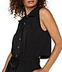 Liverpool Los Angeles Stretch Woven Point Collar Sleeveless Wide Leg Jumpsuit, Color:Black - Image 3