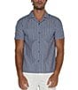 Color:Blue/White - Image 1 - Stripe Camp Button Down Short Sleeve Shirt