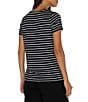 Color:Black/White - Image 2 - Stripe Knit Crew Neck Short Sleeve Slim Fit Tee Shirt