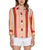 Color:Berry Blossom - Image 1 - Stripe Point Collar 3/4 Sleeve Button Front Blouse