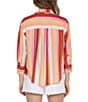 Color:Berry Blossom - Image 2 - Stripe Point Collar 3/4 Sleeve Button Front Blouse