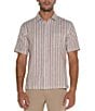Color:Khaki - Image 1 - Stripe Print Short Sleeve Button Front Shirt