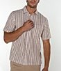 Color:Khaki - Image 3 - Stripe Print Short Sleeve Button Front Shirt