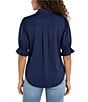 Liverpool Los Angeles Tech Knit Spread Collar Elbow-Length Puff Sleeve Button-Front Shirt - Image 6