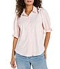 Liverpool Los Angeles Tech Knit Spread Collar Elbow-Length Puff Sleeve Button-Front Shirt - Image 1