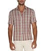 Color:Aqua/Red - Image 1 - Washed Plaid Short Sleeve Button Front Shirt