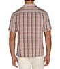 Color:Aqua/Red - Image 2 - Washed Plaid Short Sleeve Button Front Shirt