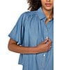 Liverpool Los Angeles Woven Point Collar Short Flutter Sleeve Button-Front Blouse, Color:Delwood - Image 3