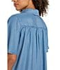 Liverpool Los Angeles Woven Point Collar Short Flutter Sleeve Button-Front Blouse, Color:Delwood - Image 4
