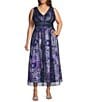 Le Bos Livia Jolie by Le Bos Plus Size V-Neck Sleeveless Mesh Overlay A-Line Gown, Color:Navy/Periwinkle - Image 1