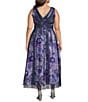Le Bos Livia Jolie by Le Bos Plus Size V-Neck Sleeveless Mesh Overlay A-Line Gown, Color:Navy/Periwinkle - Image 2