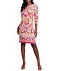 Color:Pink Multi - Image 1 - 3/4 Sleeve Crew Neck Printed Shift Dress