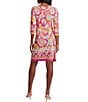 Color:Pink Multi - Image 2 - 3/4 Sleeve Crew Neck Printed Shift Dress
