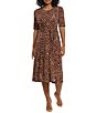 Color:Tan Multi - Image 1 - Animal Print Short Sleeve Crew Neck Side Tie Printed Fit and Flare Dress