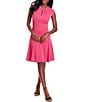 Color:Bright Pink - Image 1 - Cap Sleeve Crew Keyhole Neck Fit and Flare Dress