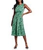 Color:Green/Ivory - Image 1 - Crew Neck Sleeveless Fit and Flare Dress