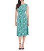 Color:Teal/White - Image 1 - Crew Neck Sleeveless Fit and Flare Dress