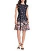 Color:Black/Pink - Image 1 - Floral Print Cap Sleeve Fit and Flare Dress